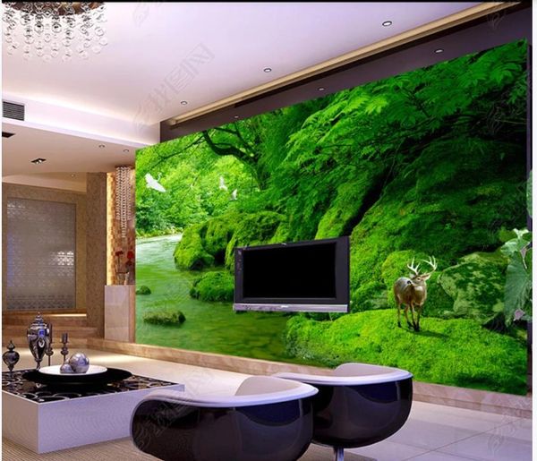 Photo Photo Wallpapers 3D Murales Wallpaper Modern Verde e Fresh Forest Stream Acqua HD TV Sfondo Della Decorazione della parete Pittura