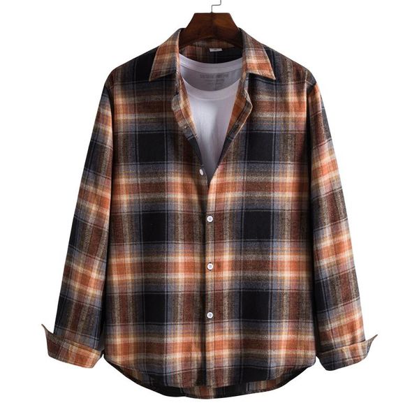 

men's casual shirts men autumn winter long sleeve turn-down collar single breasted fashion plaid print blouse shirt, White;black