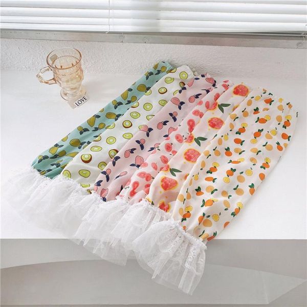 

five fingers gloves women' fingerless long female fruit thin korean outdoor lace arm protection uv sun sleeves, Blue;gray