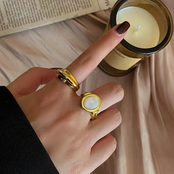 

wedding rings ins oval natural stone open for women gold plated stainless steel ring girl accessories anillos, Slivery;golden