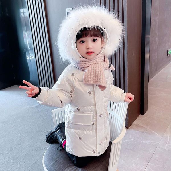 

down coat girls long parka fur hoodies thick warm girl cotton padded jacket winter kids clothes, Blue;gray