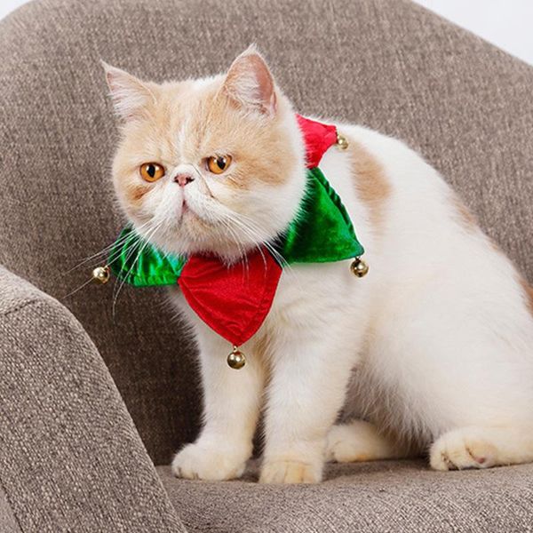 

cat collars & leads pet dog with small bells christmas collar scarf adjustable neckerchief for festival 2021 year
