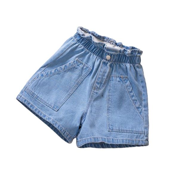 

shorts girl's shorts, children's denim elastic ruffled waist with pockets summer leisure short pants, Black