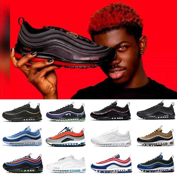 

97 running shoes mschf lil nas x satan luke inri jesus 97s triple black bullet white metalic gold university red undefeated trainer sneaker