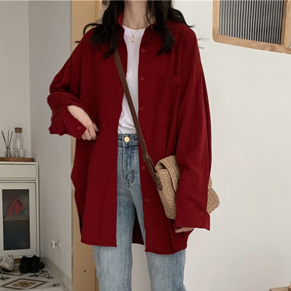 

women and blouses 2021 loose long sleeve sun protection shirt casual spring womans vintage red shirts (cx8082), White