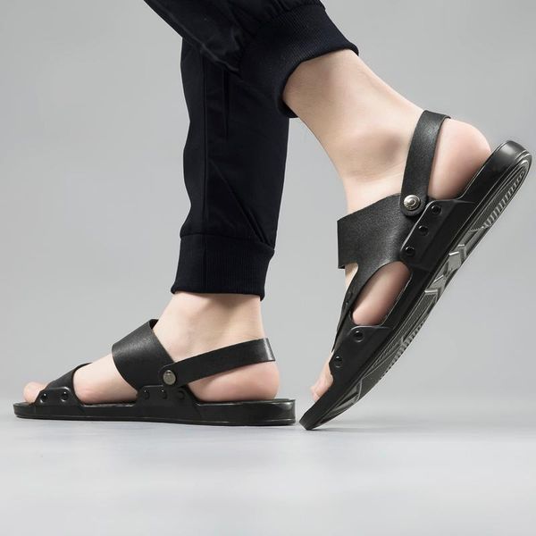 

sandals roman cuero beach sandalia hombre piel sandal summer casa verano men sandalle slide rasteira erkek work leather sandale heren, Black