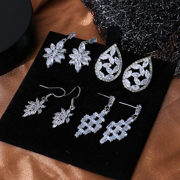 

dangle & chandelier 2021 zircon women's geometric water drop earrings female long fashion statement bride wedding jewelry, Silver