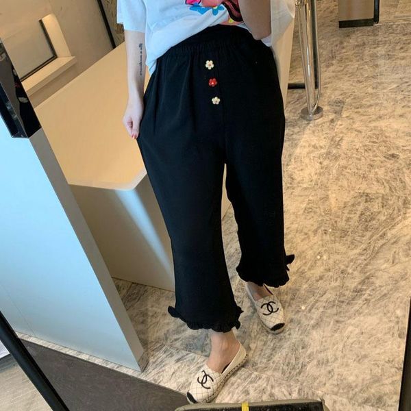 

women's pants & capris 2021 summer autumn women long nine point flower cotton high waist harem loose quality wide cuffs, Black;white