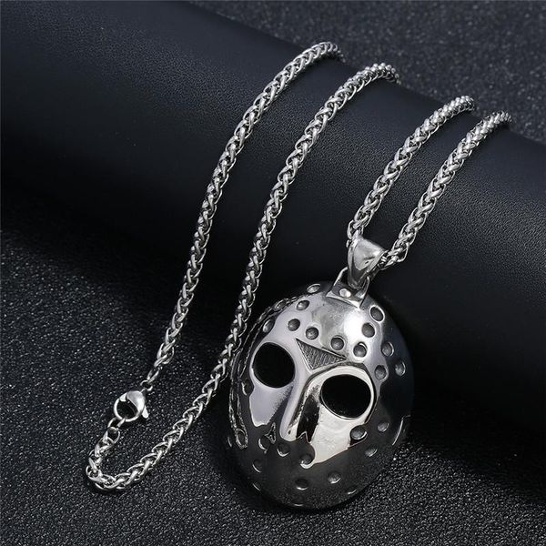 

friday the 13th jason's mask horror men's stainless steel pendant necklace with chain 24inch men jewelry necklaces, Silver