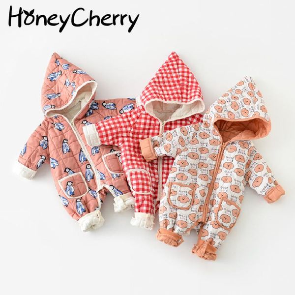 

jumpsuits 2021 autumn baby romper cartoon print zipper hooded long-sleeved born girl clothes, Blue