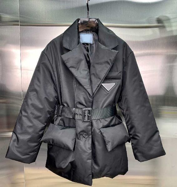 

21fw womens jacket down coats winter long coat fashion style with belt corset lady slim designer jackets pocket outsize warm parkas size s-l, Black