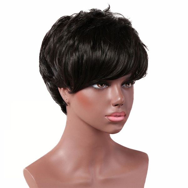 

short bob synthetic wig black wave perruques de cheveux humains simulation human remy hair wigs for women wig-112