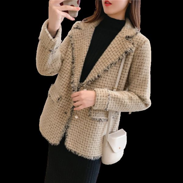 

2021 new women's folding official , autumn and winter, korean jacket, slim, imitation mink, knitting polar, nokv, Black;brown