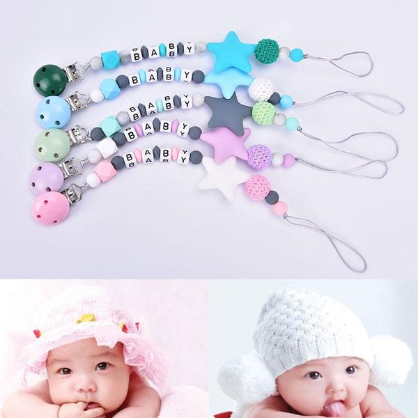

pacifiers# 1pc handmade pacifier clips holder chain silicone five star baby teether teething