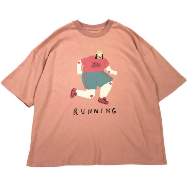 

women's t-shirt summer women cotton o neck running print ladies loose tshirts pink oversied t shirt harajuku tee top, White