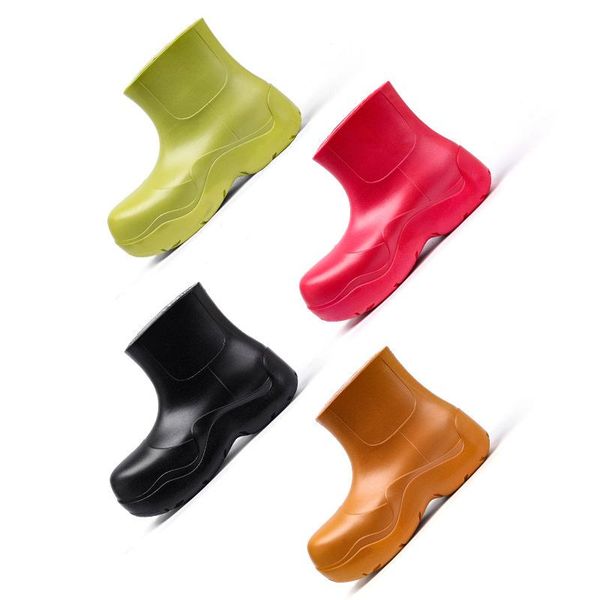 

boots big head short waterproof rain shoes women's elevated thick soled antiskid rubber, Black