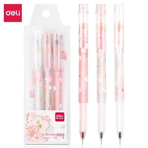 

deli gel pen 0.5mm sakura theme design fine point black pens high grade smooth writing for office and school supplies stationery