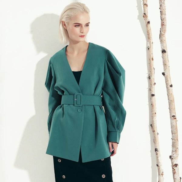 

women's jackets johnature 2021 v-neck sashes loose women spring solid color batwing fashion 3 colors sleeve female coats, Black;brown