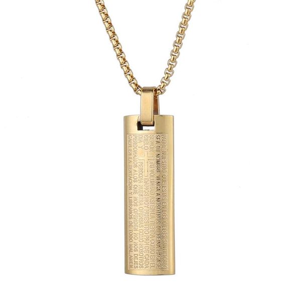 

pendant necklaces gold tone bible necklace stainless steel square charm box link chain for men boys fashion jewelry hkp480, Silver