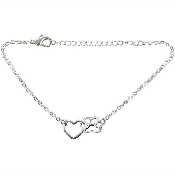

pet footprint bracelets shellhards cute animal paws dog love heart charm bracelet for women, Golden;silver