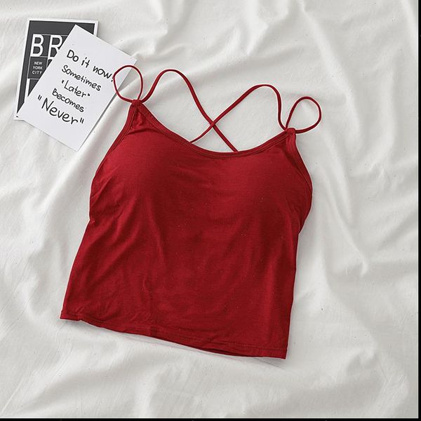 

womens tank underwear bra women spaghetti straps backless for camisole summer solid cottons, White