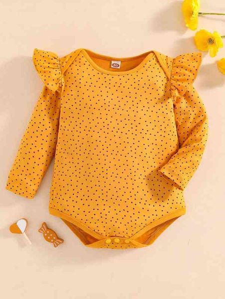 

baby polka dot print ruffle trim bodysuit she, Blue