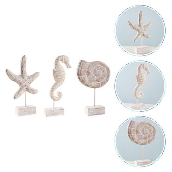 

novelty items 1 set/3pcs wooden seahorse decor star conch tableornament