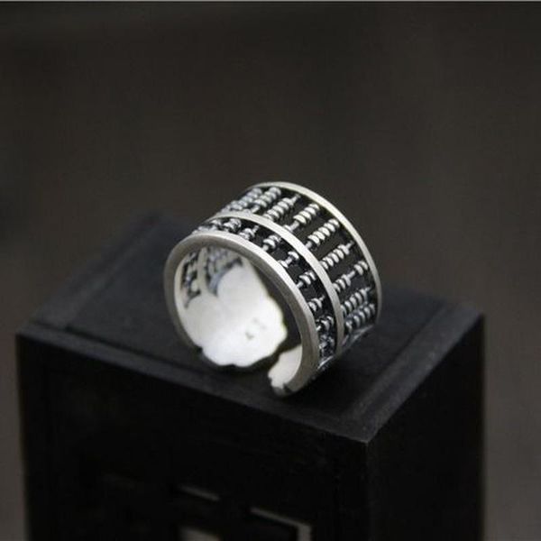 

silver retro craftsmanship ancient chinese arithmetic plate big domineering opening adjustable men's ring cluster rings, Golden;silver