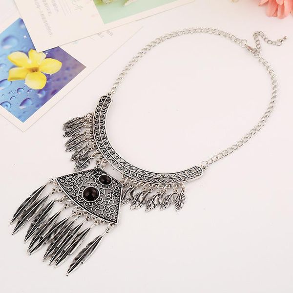 

chokers ethnic big statement necklaces for girls bib tassels leaf maxi gypsy antique silver black acrylic choker boho jewelry collier, Golden;silver