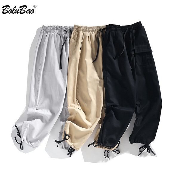 

bolubao brand men casual pants men solid color cotton straight trousers fashion casual comfortable harem pants male 210518, Black