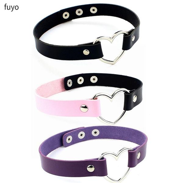 

chokers gothic round heart choker pu leather collar necklace punk body statement jewelry bondage for women neck accessories, Golden;silver