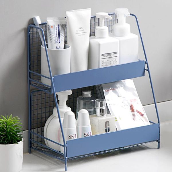 

hooks & rails deskdouble layer storage shelf iron rack makeup organizer books sundries shelves holder kitchen spice bath