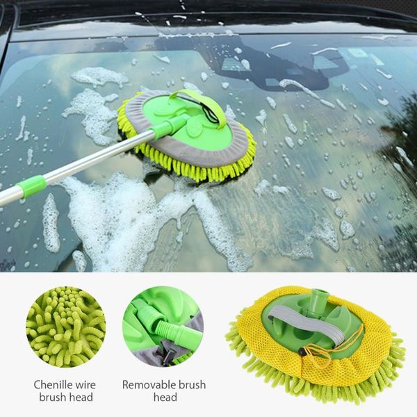 

car sponge 2pcs headgear and 1pcs adjustable wash chenille mop wiping soft cleaning brush tool
