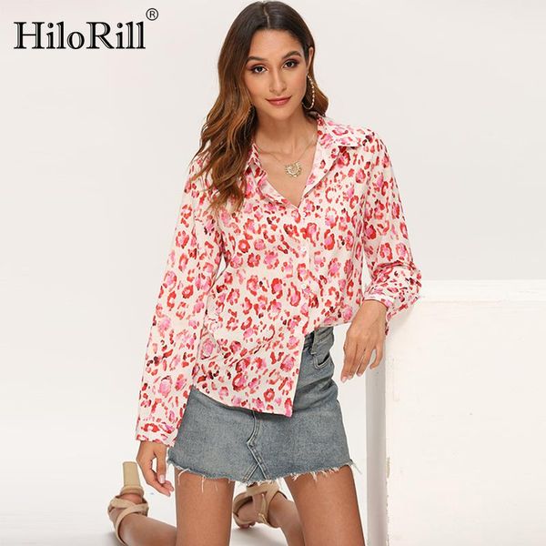 

hilorill blouse women 2021 printed long sleeve casual blouses vintage shirt turn down collar plus size tunic tunique femme women's & s, White