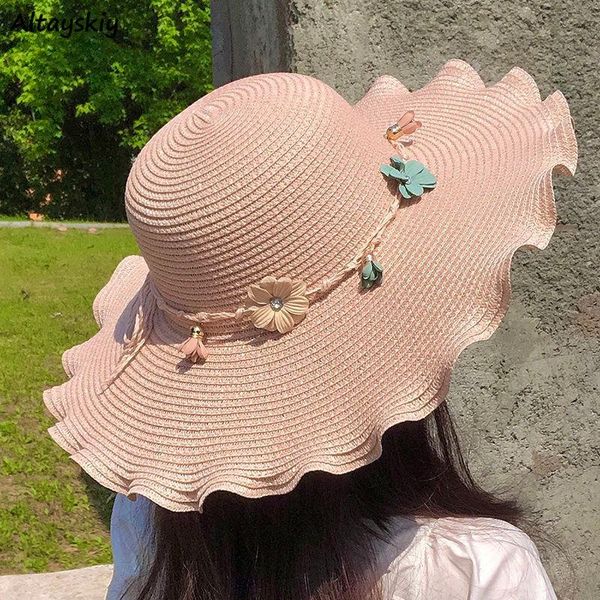 

wide brim hats bucket womens fashion summer korean version sweet creativity feminino caps breathable all-match leisure sunscreen elegant, Blue;gray