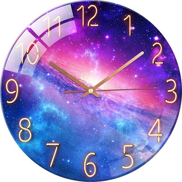 

wall clocks 30cm modern design clock dial bedroom decor glass luxury starry meteor landscape home mute movement klok pared