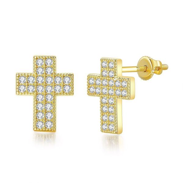

new fashion 18k yellow white gold plated full cz screwbacks cross studs earrings for men women nice gift, Golden;silver