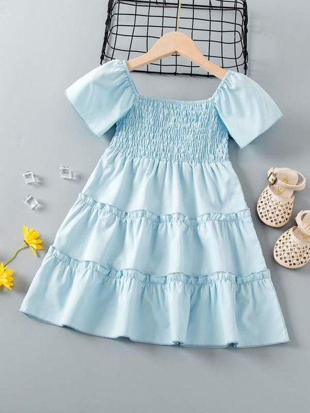 

little girl pleated bubble sleeve ruffle dress she, Red;yellow