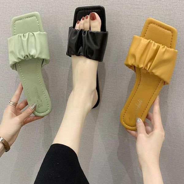 

lady slides slipper flat shoes simplicity women summer beach slippers flip flops open toe sandals zapatillas mujer, Black