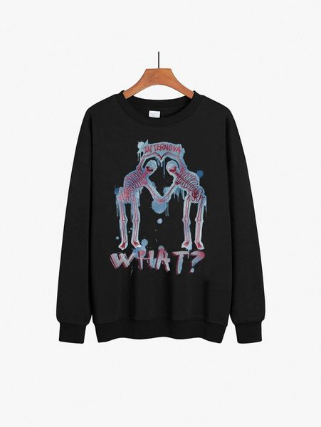 

men halloween skeleton & slogan graphic drop shoulder sweatshirt y1ew#, Black