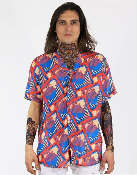 

men's casual shirts stm design hawaii tribal multicolor style shirt, White;black