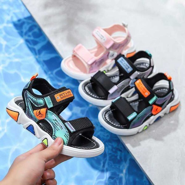 

boys sandals handsome soft-soled students middle-aged non-slip beach samdals kids fashion summer cool sandals 210713, Black;red