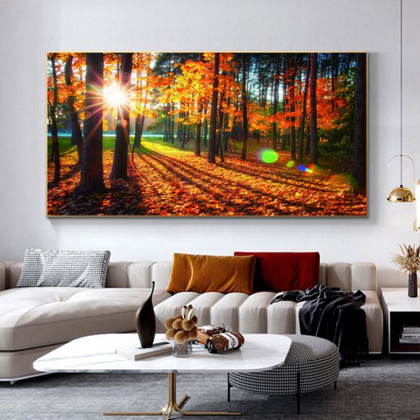 Red Tree Poster Stampe su tela Sunshine Landscape Painting su Canvas Wall Art Pictures for Living Room Forest Modern Home Decor