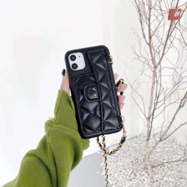 

card holders fashionable big-name apple 12pro mobile phone shell case crossbody leather chain adjustment xsmax female 7p diamond, Brown;gray
