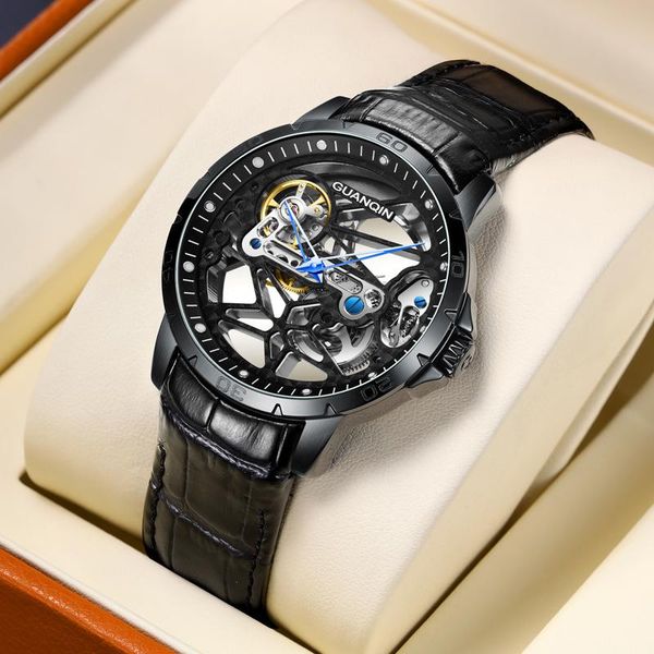 

wristwatches guanqin men's / watch automatic mechanical hollow business men reloj hombre, Slivery;brown