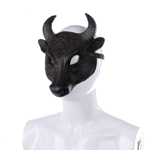 Partymasken für Erwachsene Bullen Cosplay PU schwarze Halbgesicht Maske Horror Kopf Obertiere Halloween Masque Accessoires