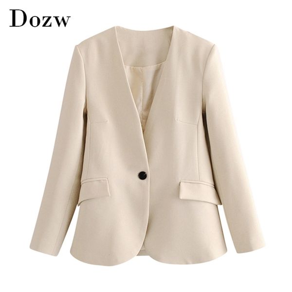 

women v neck office blazers casual long sleeve solid suit jackets with pockets work wear single breasted khaki coat 210515, White;black