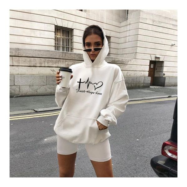 

women's hoodies & sweatshirts spring and autumn casual love hope faith printed street wear hoodie, Black