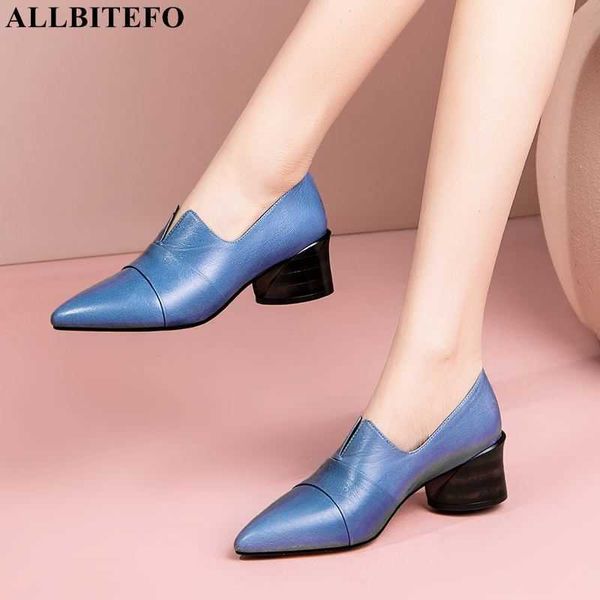 

allbitefo thick heel genuine leather high heels office ladies shoes women high heels shoes autumn/spring party women shoes 210611, Black