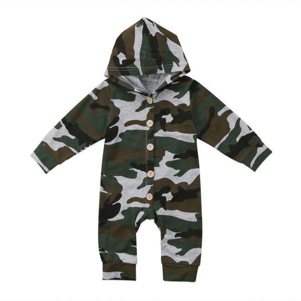 

spring autumn kids baby boy camo long sleeve button romper jumpsuit hooded clothes fashion basic classic outfit jumpsuits, Blue